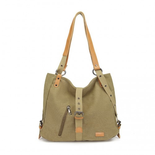 Kono Casual Canvas Dual-Use Bag - Large Capacity Shoulder Bag & Backpack - Khaki