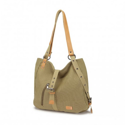 Kono Casual Canvas Dual-Use Bag - Large Capacity Shoulder Bag & Backpack - Khaki