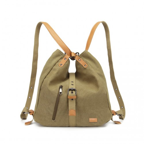 Kono Casual Canvas Dual-Use Bag - Large Capacity Shoulder Bag & Backpack - Khaki