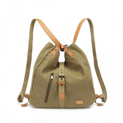 Kono Casual Canvas Dual-Use Bag - Large Capacity Shoulder Bag & Backpack - Khaki
