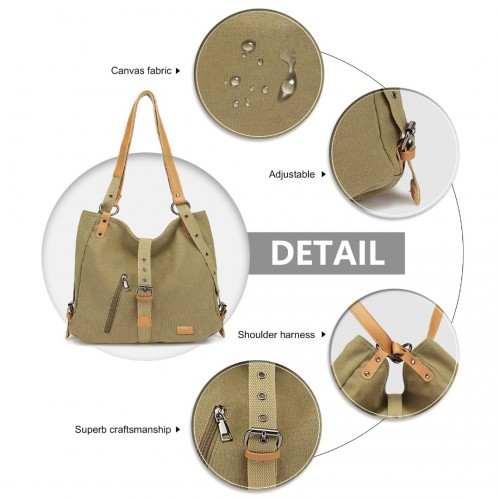 Kono Casual Canvas Dual-Use Bag - Large Capacity Shoulder Bag & Backpack - Khaki