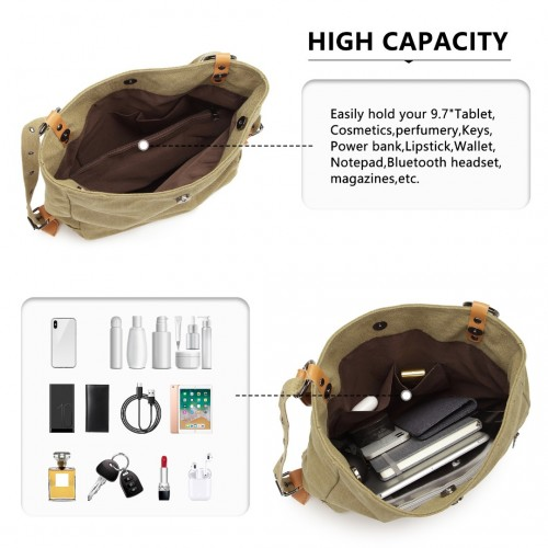 Kono Casual Canvas Dual-Use Bag - Large Capacity Shoulder Bag & Backpack - Khaki