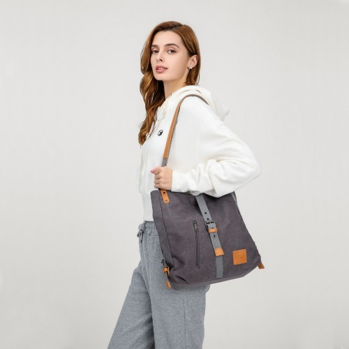 Kono Casual Canvas Dual-Use Bag - Large Capacity Shoulder Bag & Backpack - Khaki