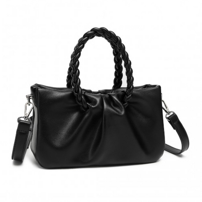 Miss Lulu Elegant PU Leather Braided Handle Cross Body Bag - Black
