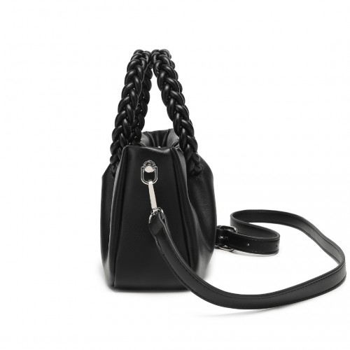 Miss Lulu Elegant PU Leather Braided Handle Cross Body Bag - Black
