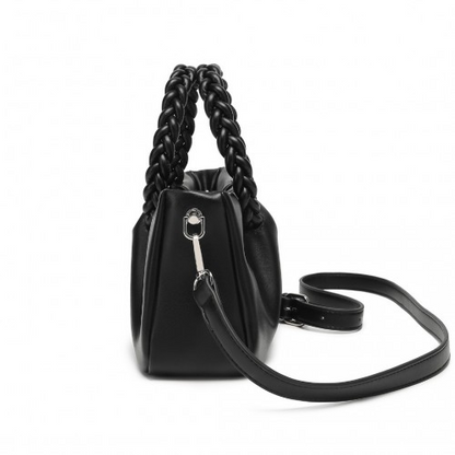 Miss Lulu Elegant PU Leather Braided Handle Cross Body Bag - Black