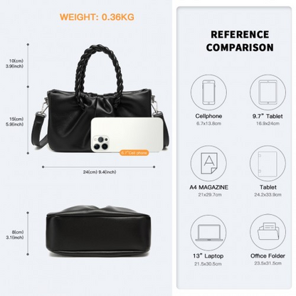 Miss Lulu Elegant PU Leather Braided Handle Cross Body Bag - Black