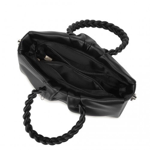 Miss Lulu Elegant PU Leather Braided Handle Cross Body Bag - Black