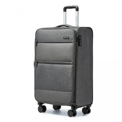British Traveller 20 Inch Lightweight Cabin Carry-On Suitcase with Soft Shell and Laptop Compartment - Grey