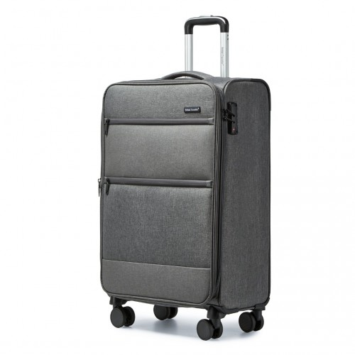 British Traveller 20 Inch Lightweight Cabin Carry-On Suitcase with Soft Shell and Laptop Compartment - Grey
