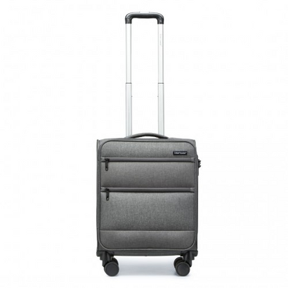 British Traveller 20 Inch Lightweight Cabin Carry-On Suitcase with Soft Shell and Laptop Compartment - Grey
