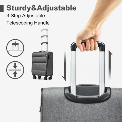 British Traveller 20 Inch Lightweight Cabin Carry-On Suitcase with Soft Shell and Laptop Compartment - Grey