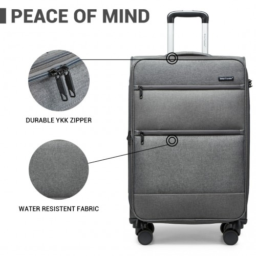 British Traveller 20 Inch Lightweight Cabin Carry-On Suitcase with Soft Shell and Laptop Compartment - Grey