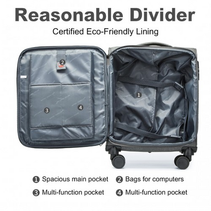 British Traveller 20 Inch Lightweight Cabin Carry-On Suitcase with Soft Shell and Laptop Compartment - Grey