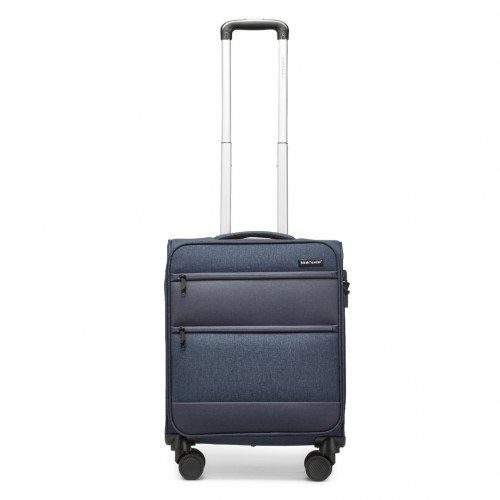 British Traveller 20 Inch Lightweight Cabin Carry-On Suitcase with Soft Shell and Laptop Compartment - Navy