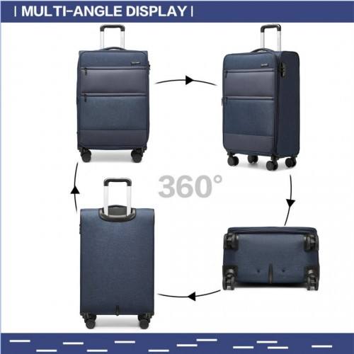 British Traveller 20 Inch Lightweight Cabin Carry-On Suitcase with Soft Shell and Laptop Compartment - Navy