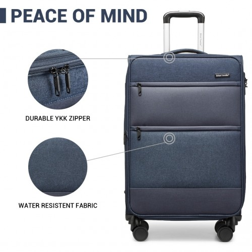 British Traveller 20 Inch Lightweight Cabin Carry-On Suitcase with Soft Shell and Laptop Compartment - Navy