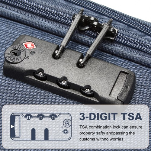 British Traveller 20 Inch Lightweight Cabin Carry-On Suitcase with Soft Shell and Laptop Compartment - Navy