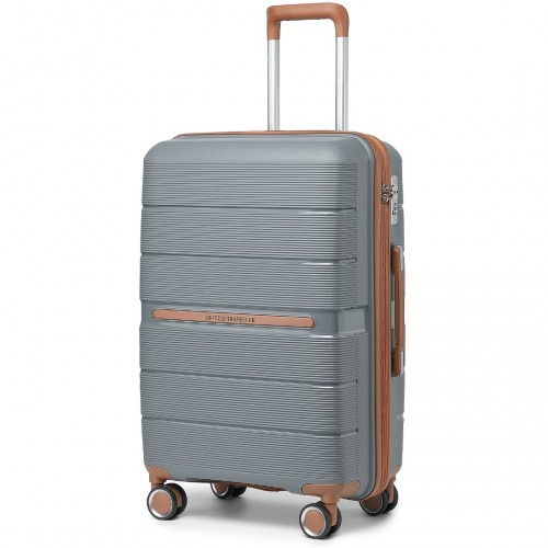 British Traveller 20 Inch Polypropylene Hard Shell Suitcase with TSA Lock – Grey and Brown