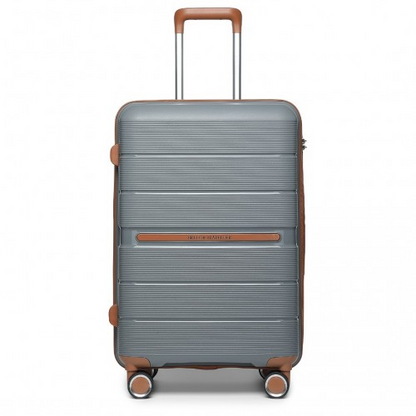 British Traveller 20 Inch Polypropylene Hard Shell Suitcase with TSA Lock – Grey and Brown