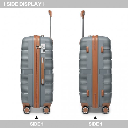 British Traveller 20 Inch Polypropylene Hard Shell Suitcase with TSA Lock – Grey and Brown