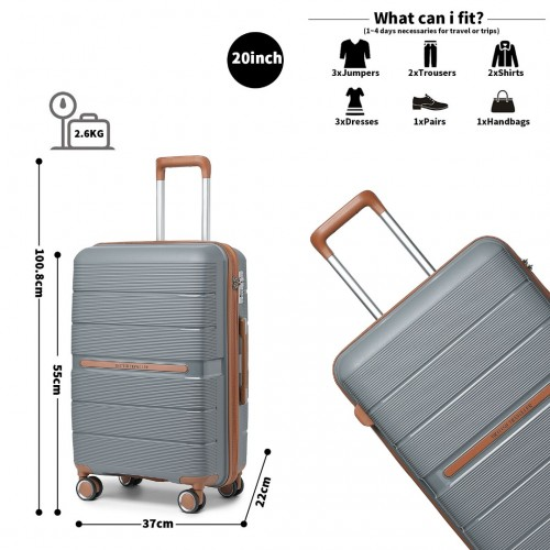 British Traveller 20 Inch Polypropylene Hard Shell Suitcase with TSA Lock – Grey and Brown