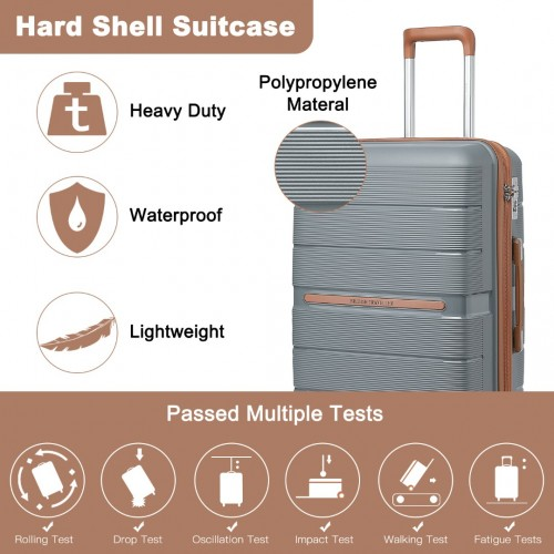 British Traveller 20 Inch Polypropylene Hard Shell Suitcase with TSA Lock – Grey and Brown
