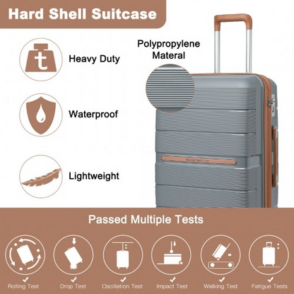 British Traveller 20 Inch Polypropylene Hard Shell Suitcase with TSA Lock – Grey and Brown