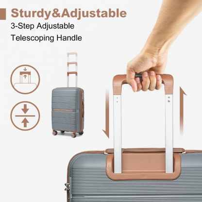 British Traveller 20 Inch Polypropylene Hard Shell Suitcase with TSA Lock – Grey and Brown