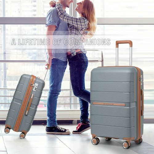 British Traveller 20 Inch Polypropylene Hard Shell Suitcase with TSA Lock – Grey and Brown