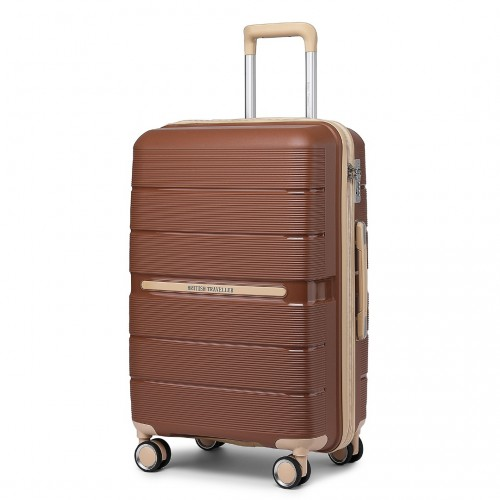 British Traveller 20 Inch Multi-Texture Polypropylene Hard Shell Suitcase With TSA Lock - Brown And Apricot