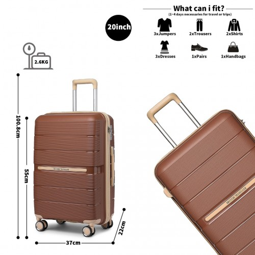 British Traveller 20 Inch Multi-Texture Polypropylene Hard Shell Suitcase With TSA Lock - Brown And Apricot