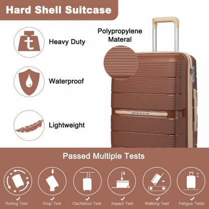 British Traveller 20 Inch Multi-Texture Polypropylene Hard Shell Suitcase With TSA Lock - Brown And Apricot