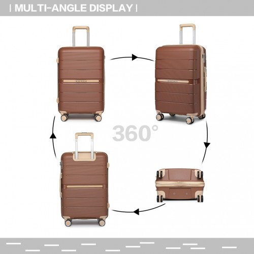 British Traveller 24 Inch Multi-Texture Polypropylene Hard Shell Suitcase with TSA Lock - Brown and Apricot
