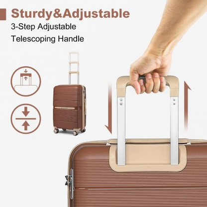 British Traveller 24 Inch Multi-Texture Polypropylene Hard Shell Suitcase with TSA Lock - Brown and Apricot