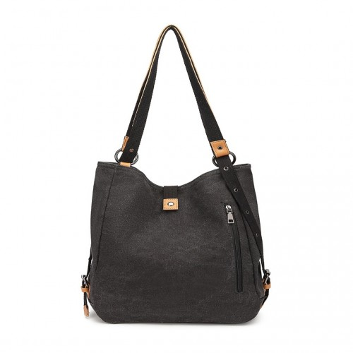 Kono Casual Canvas Dual-Use Bag - Large Capacity Shoulder Bag & Backpack, Black