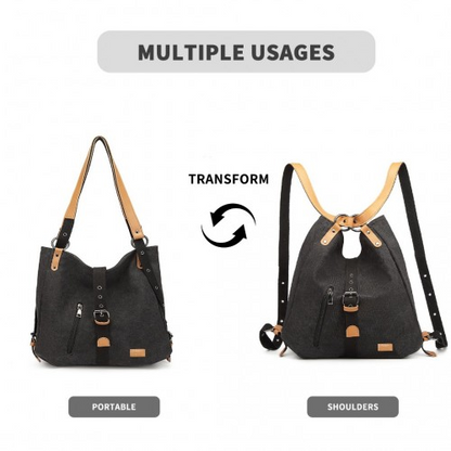 Kono Casual Canvas Dual-Use Bag - Large Capacity Shoulder Bag & Backpack, Black