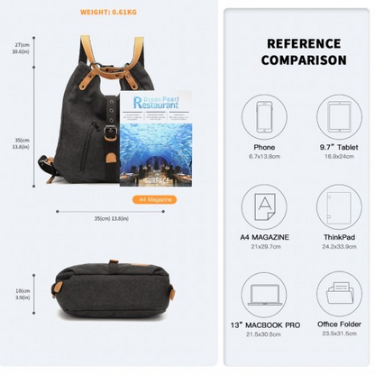 Kono Casual Canvas Dual-Use Bag - Large Capacity Shoulder Bag & Backpack, Black