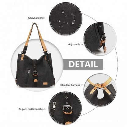 Kono Casual Canvas Dual-Use Bag - Large Capacity Shoulder Bag & Backpack, Black