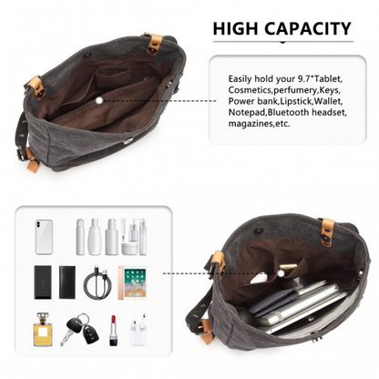 Kono Casual Canvas Dual-Use Bag - Large Capacity Shoulder Bag & Backpack, Black