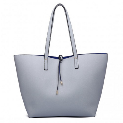 Miss Lulu Women's Reversible Contrast Shopper Tote Bag - Elegant Grey - Versatile 2-in-1 Design