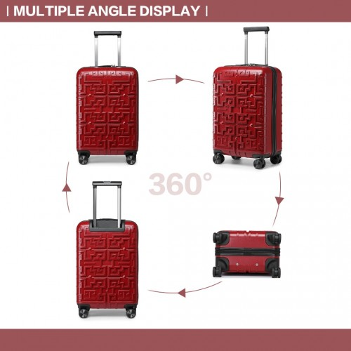 K2396L - Supercase Stylish 20 Inch Carry-On Polypropylene Hardshell Suitcase with Maze Pattern - Red