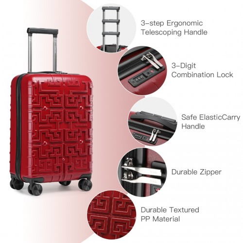 K2396L - Supercase Stylish 20 Inch Carry-On Polypropylene Hardshell Suitcase with Maze Pattern - Red