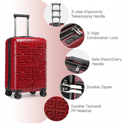 K2396L - Supercase Stylish 20 Inch Carry-On Polypropylene Hardshell Suitcase with Maze Pattern - Red