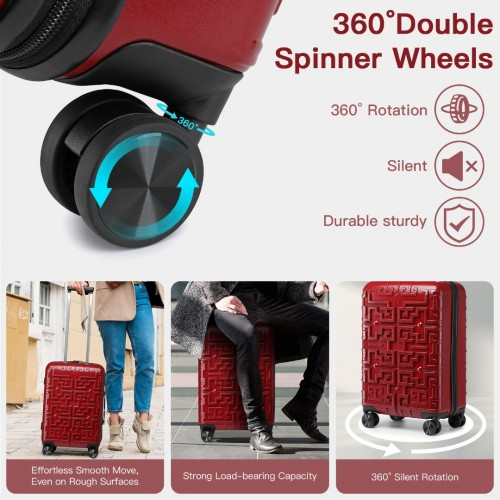 K2396L - Supercase Stylish 20 Inch Carry-On Polypropylene Hardshell Suitcase with Maze Pattern - Red