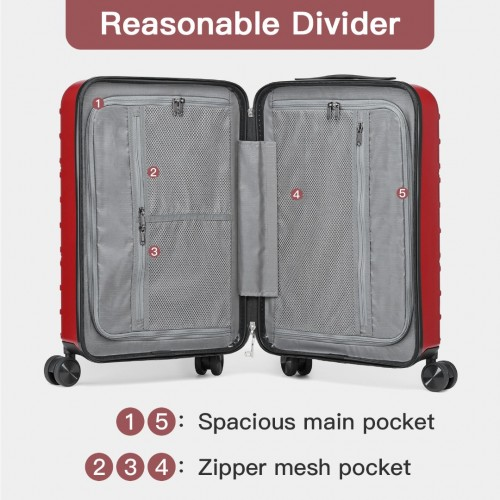 K2396L - Supercase Stylish 20 Inch Carry-On Polypropylene Hardshell Suitcase with Maze Pattern - Red