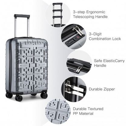 K2396L - Supercase Stylish 20 Inch Carry-On Polypropylene Hardshell Suitcase with Maze Pattern - Silver