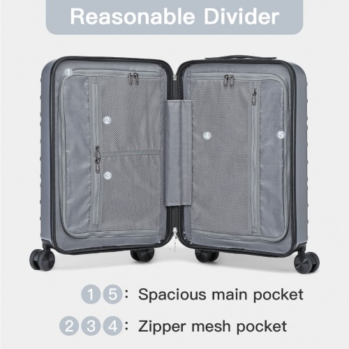 K2396L - Supercase Stylish 20 Inch Carry-On Polypropylene Hardshell Suitcase with Maze Pattern - Silver