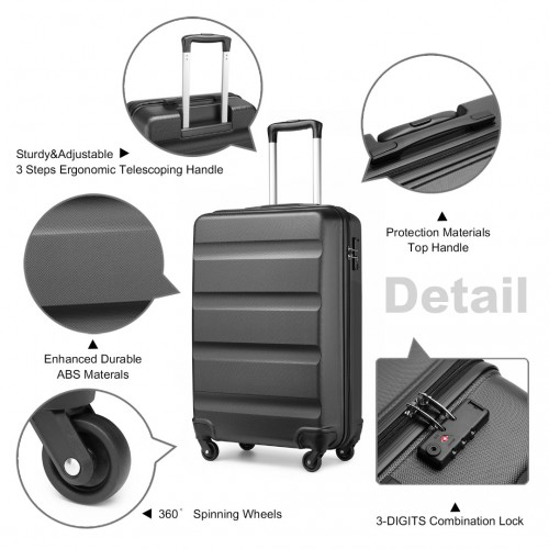 Kono 19 Inch Lightweight ABS Hardshell Carry On Suitcase with TSA Lock - Grey