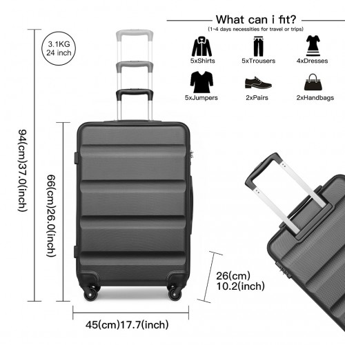 K2191L - Kono 3-Piece Lightweight ABS Hardshell Suitcase Set - 19, 24, 28 Inch with Secure TSA Lock - Grey